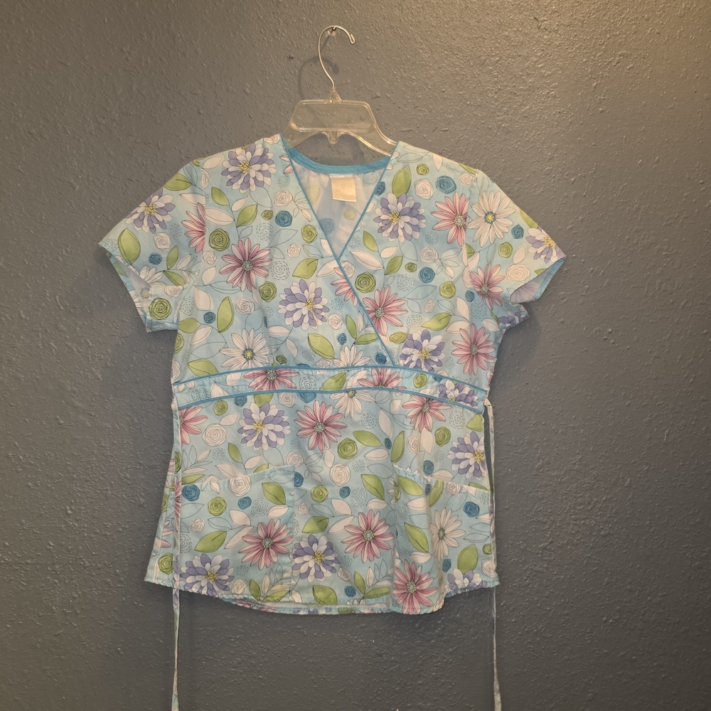 Floral Wrap Top - Blue and Green